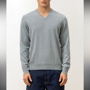 Black Brown 1826 100% 2-Ply Cashmere V Neck Sweater Gray Size Large EUC